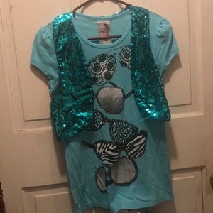 Blue t shirt with sequin vest